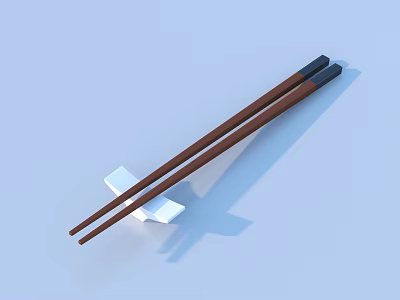 Elegant Wooden Chopsticks And White Chopstick Rest Tableware Set For Dining 3d model