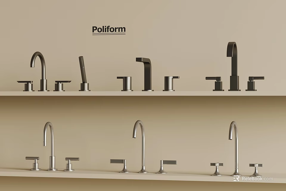 Stylish Poliform Faucets Displayed On Shelves With Various Design Styles 3d model 