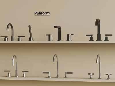Stylish Poliform Faucets Displayed On Shelves With Various Design Styles 3d model