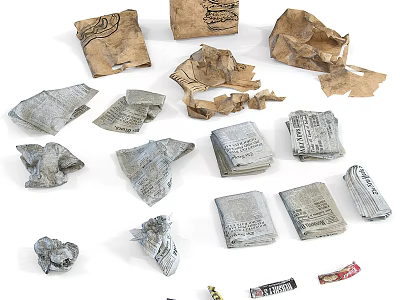 Torn Fragments of Old Books and Magazines with Vintage Paper Text 3d model