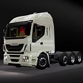 White IVECO Truck With Cab Multiple Wheels And Headlights On Dark Background 3d model