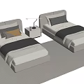 Modern Single Bed With Upholstered Headboard Cozy Bedding Nightstand Table Lamp And Striped Rug