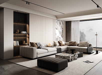 Minotti Living Room Minotti Sofa Combination Corner Sofa Coffee Table Floor Lamp 3d model