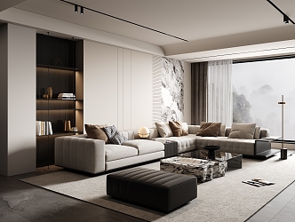 Minotti Living Room Minotti Sofa Combination Corner Sofa Coffee Table Floor Lamp 3d model