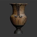 Ancient Decorative Vase With Double Handles And Intricate Geometric Figure Motifs In Orange Black Design