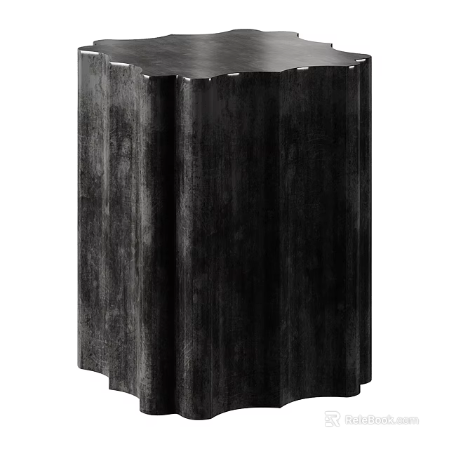 Dark Modern Wooden Side Table With Scalloped Design And Natural Wood Grain Texture 3d model 