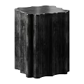 Dark Modern Wooden Side Table With Scalloped Design And Natural Wood Grain Texture