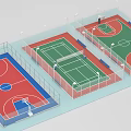 Outdoor Multi Sport Fitness Area With Basketball Tennis Courts And Lighting Facilities