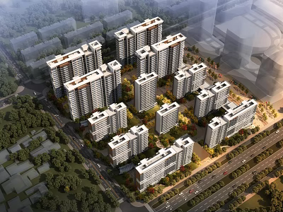 Modern High Rise Residential Complex With Lush Greenery And Surrounding Roads 3d model