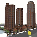 Modern Urban Commercial Street With Tall Buildings Pedestrian Plaza And Greenery
