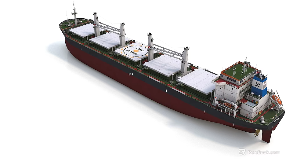 Large Commercial Cargo Ship With Multiple Deck Areas And Upper Storage Structures 3d model