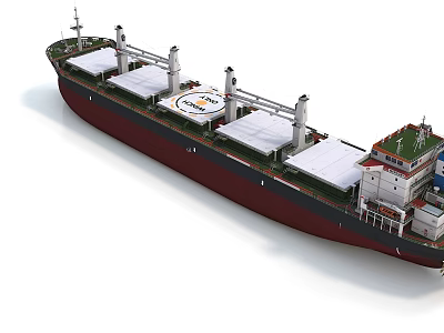 Large Commercial Cargo Ship With Multiple Deck Areas And Upper Storage Structures 3d model