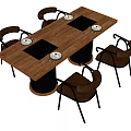 Modern Wooden Dining Table And Chair Set With Black Legs Brown Seats And Induction Cooktops