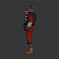 3D Model of Adventurer in Red Outfit With Wide Brimmed Hat and Strapped Gear
