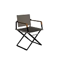 Comfortable Folding Leisure Chair With Black Metal Frame Wooden Armrests And Light Gray Fabric Seat