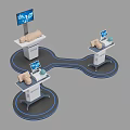 Advanced Medical Device Workstations with Displays Human-like Models and Connecting Lines 3d model