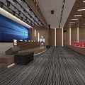 Spacious Modern Conference Hall Interior With Large Screen Red Seats And Wooden Decor