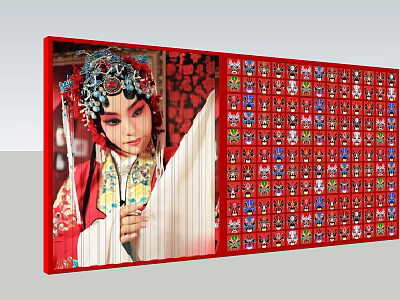 Traditional Chinese Opera Themed Background Wall Featuring Peking Opera Character And Colorful Face Masks 3d model