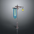 Elegant Outdoor Street Lamp Furniture With Decorative Banner And Illuminated Light