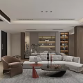 Modern Living and Dining Room Interior With Sofa Coffee Table And Wooden Cabinets