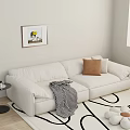 White Two Seater Sofa With Brown Pillow Striped Blanket Light Wall 3d model
