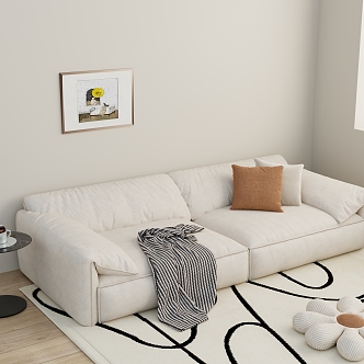 Cream wind sofa decoration hanging picture carpet edge 3d model