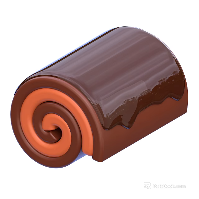 Delicious Chocolate Roll With Spiral Orange Filling And Glazed Chocolate Sauce 3d model 