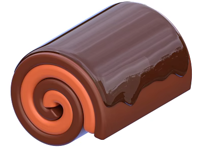 Delicious Chocolate Roll With Spiral Orange Filling And Glazed Chocolate Sauce 3d model