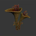 Unique Tropical Plants with Trumpet Shaped Brown Bodies and Curved Red Tentacle Like Appendages
