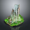 Natural Tree Stump Decorative Piece With Textured Surface Green Moss And Small Stones