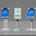 Three Modern White Self service Payment Terminals With QR Code Screens And Stand Base 3d model