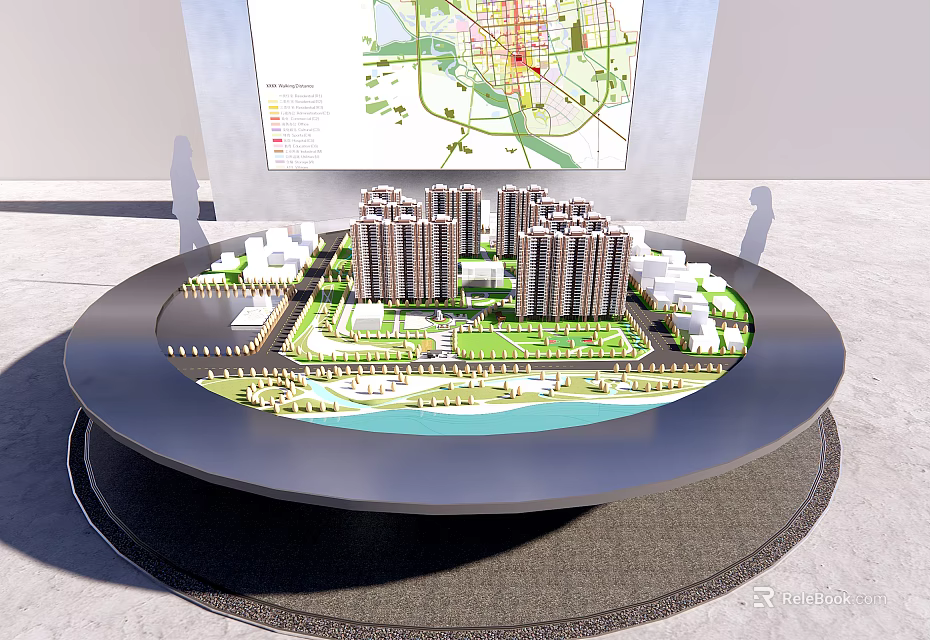 Commercial Display Equipment for Architectural Model with Rotating Circular Platform and Detailed City Layout 3d model 