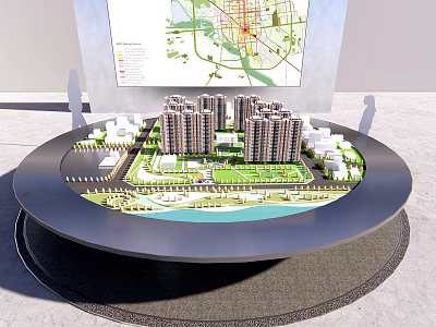 Commercial Display Equipment for Architectural Model with Rotating Circular Platform and Detailed City Layout 3d model