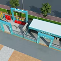 Blue Steel Structure Fencing Entrance Canopy For Construction Safety Experience Area With Green Fence Trees