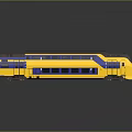 Yellow And Blue Train Model With Door Handle On Reflective Surface 3d model