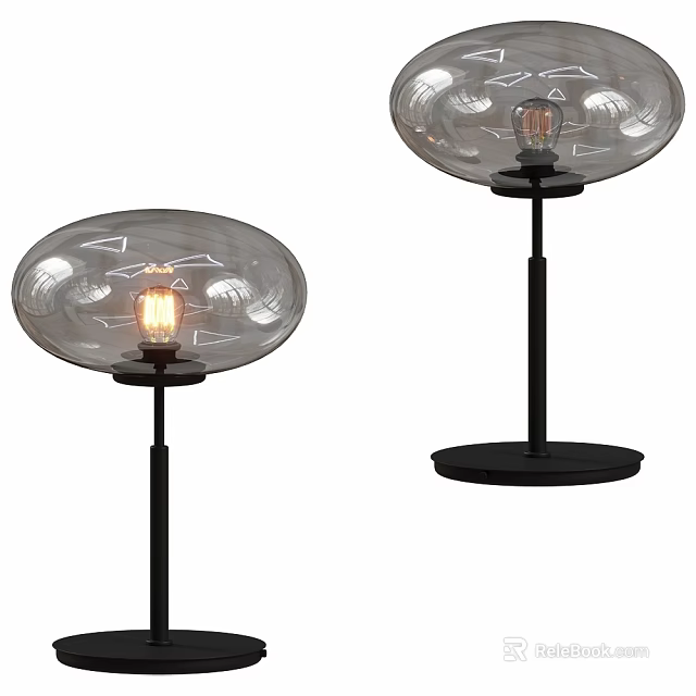 Modern Table Lamp Featuring Transparent Glass Shade Black Stem And Visible Bulb 3d model 