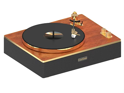 Crosley Turntable with Wooden Panel Black Platter Gold Tonearm and Knobs Entertainment Appliance 3d model