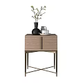 Modern Nightstands In Blue Wooden And Black With Golden Legs And Decorative Vases
