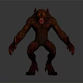 Red Standing Monster Character With Horns Sharp Teeth And Claws Holding Red Object