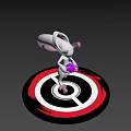 White Game Character With Long Ears Holding Purple Orb On Circular Black White Red Base