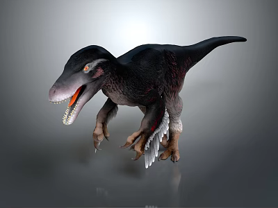 Realistic Prehistoric Dinosaur Character 3D Model With Feathered Limbs Open Mouth And Sharp Claws 3d model