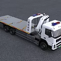 White Volvo Road Rescue Tow Truck With Flatbed And Blue Red Emergency Lights