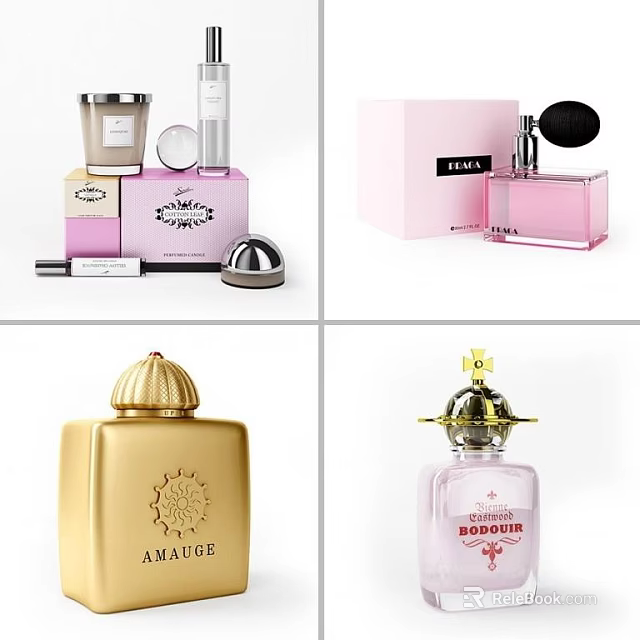 Elegant Perfume Cosmetics Collection With Luxury Bottles Various Designs And Packaging 3d model 
