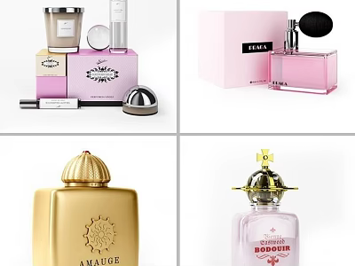 Elegant Perfume Cosmetics Collection With Luxury Bottles Various Designs And Packaging 3d model