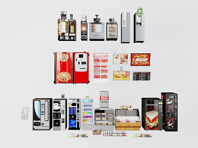 Commercial Equipment Range Including Beverage Dispensers Food Display Cases Coffee Machines And Cash Registers 3d model