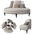 Modern Beige Curved Sofa Set with Black Legs and Light Brown Gray Decorative Pillows