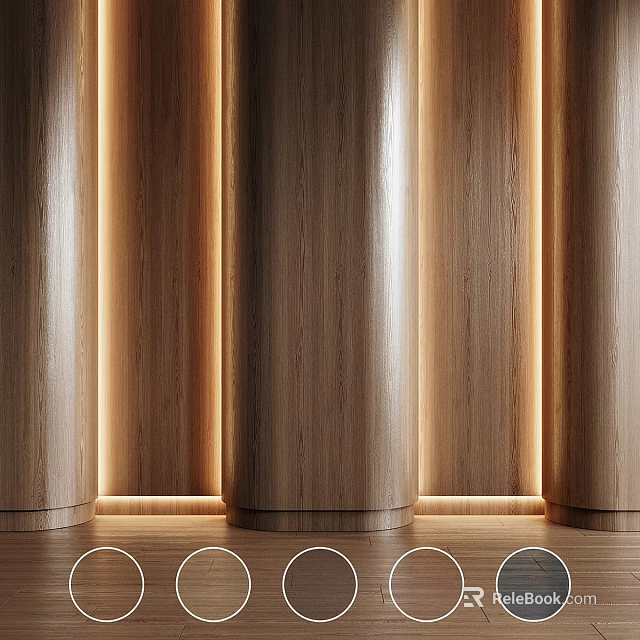 Wooden Cylindrical Components Interior Design with Neat Arrangement and Warm Toned Lighting 3d model 