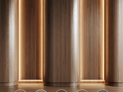 Wooden Cylindrical Components Interior Design with Neat Arrangement and Warm Toned Lighting 3d model