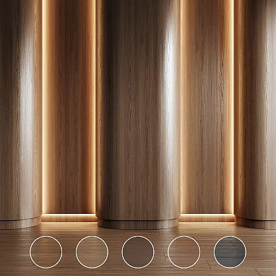 Wooden Cylindrical Components Interior Design with Neat Arrangement and Warm Toned Lighting 3d model