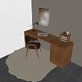 Antique Solid Wood Desk and Chair Multi-layer Bookshelf Computer Desk Reading Lamp Table Lamp Solid Wood Backrest Chair Drawer Cabinet Desk Integrated 3d model